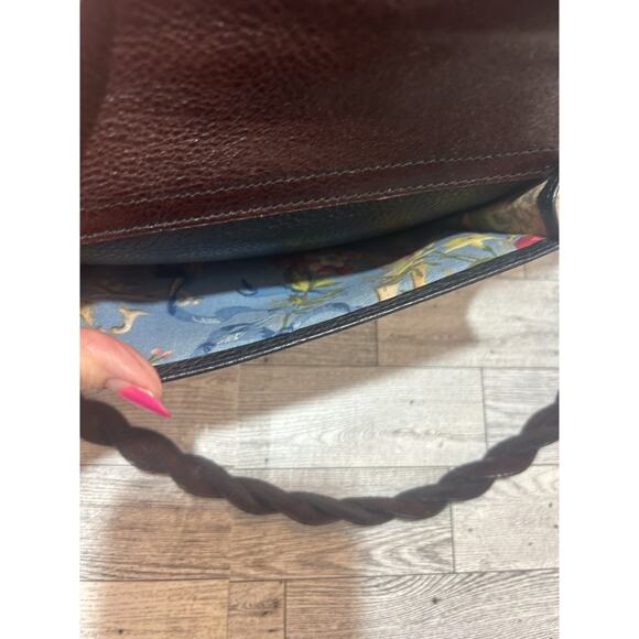 Brighton Two Tone Leather Shoulder Handbag Purse Black Brown floral interior - Picture 10 of 13